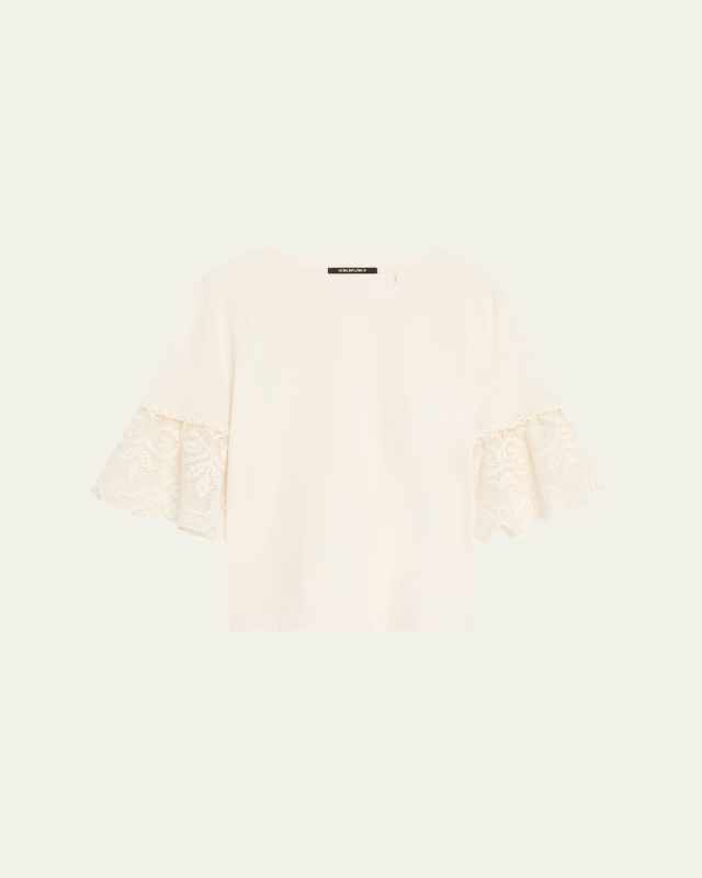 Amanda Floral Lace-Cuff Cotton T-Shirt